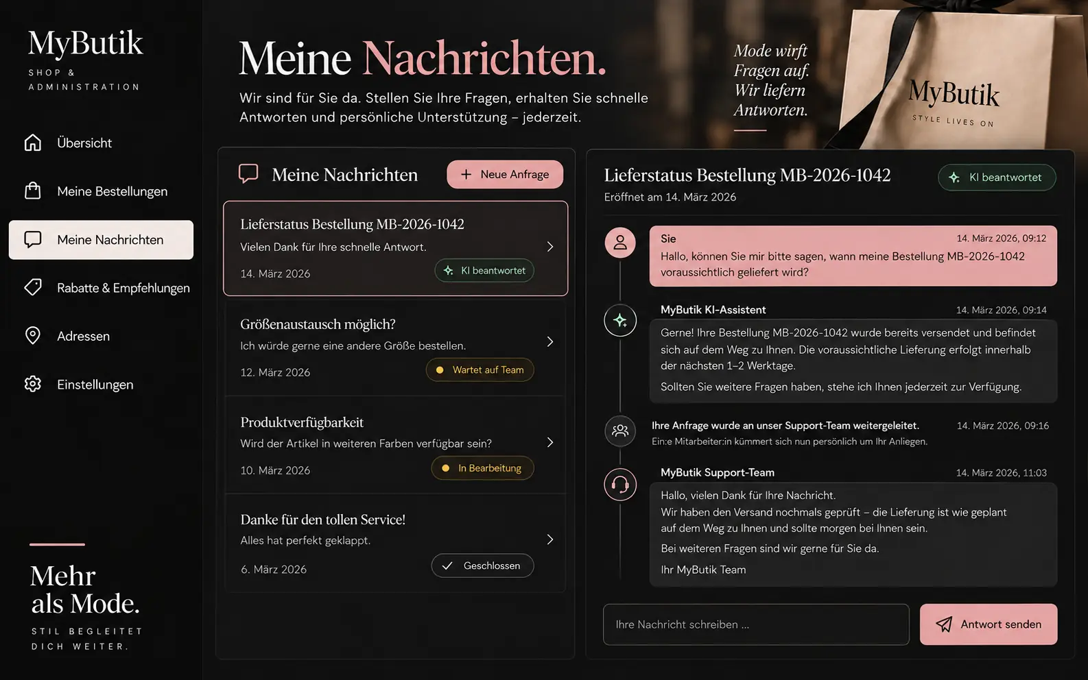Message history with AI reply and takeover by the team