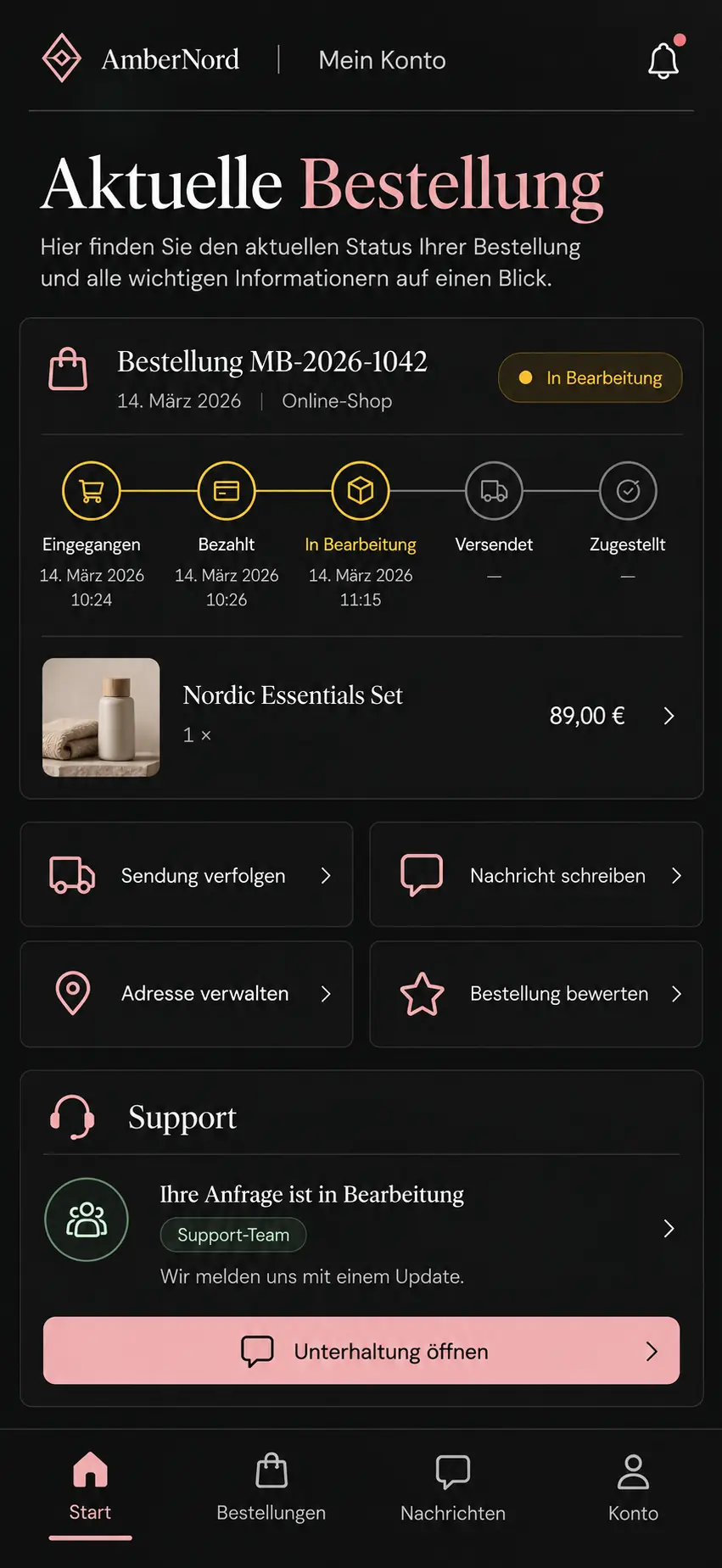 Mobile view of the customer account with login and order list