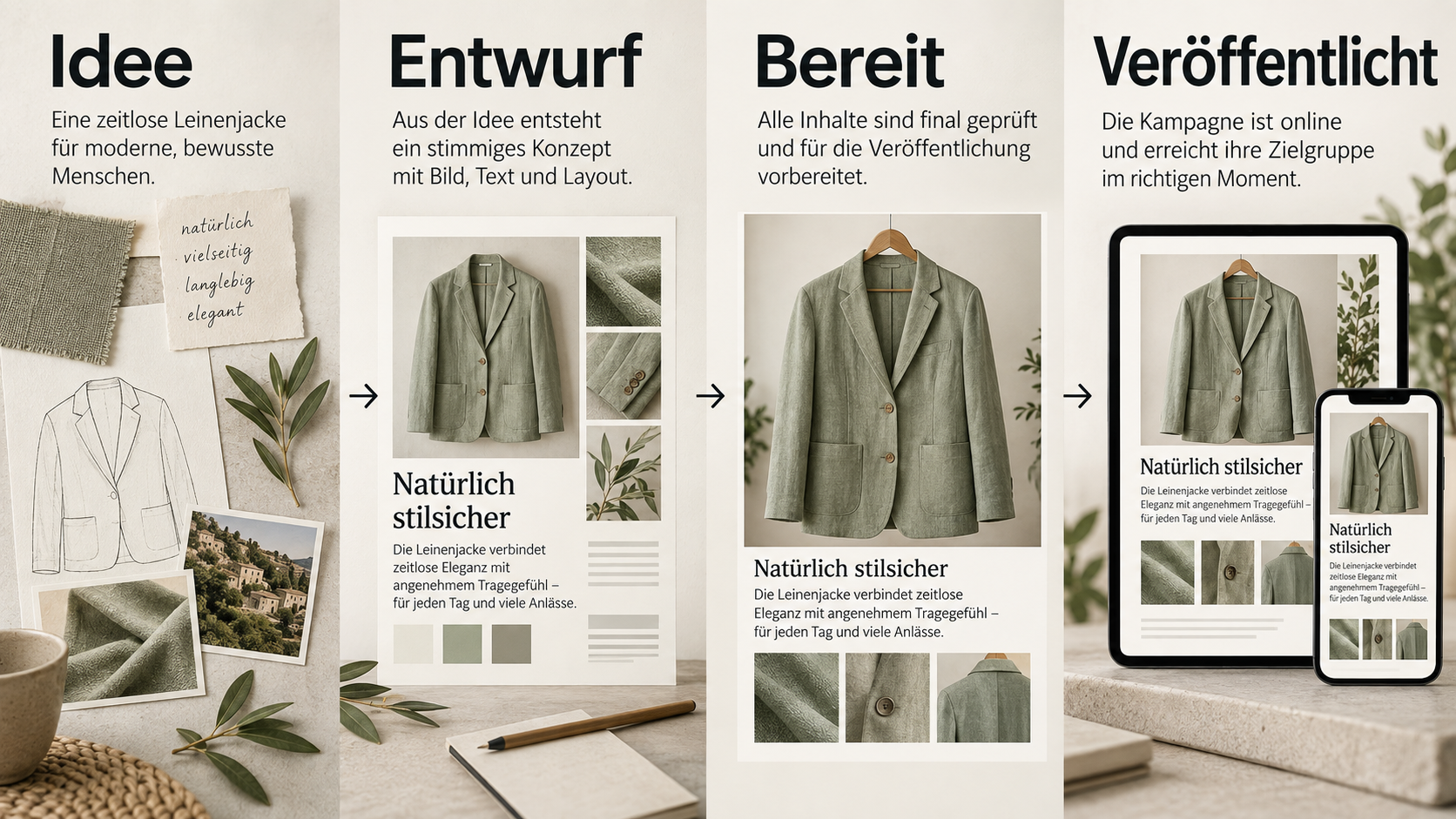 Drei Bereiche für einen Inhaltsplan. Illustrative Funktionsdarstellung mit individuell gestaltetem Erscheinungsbild.