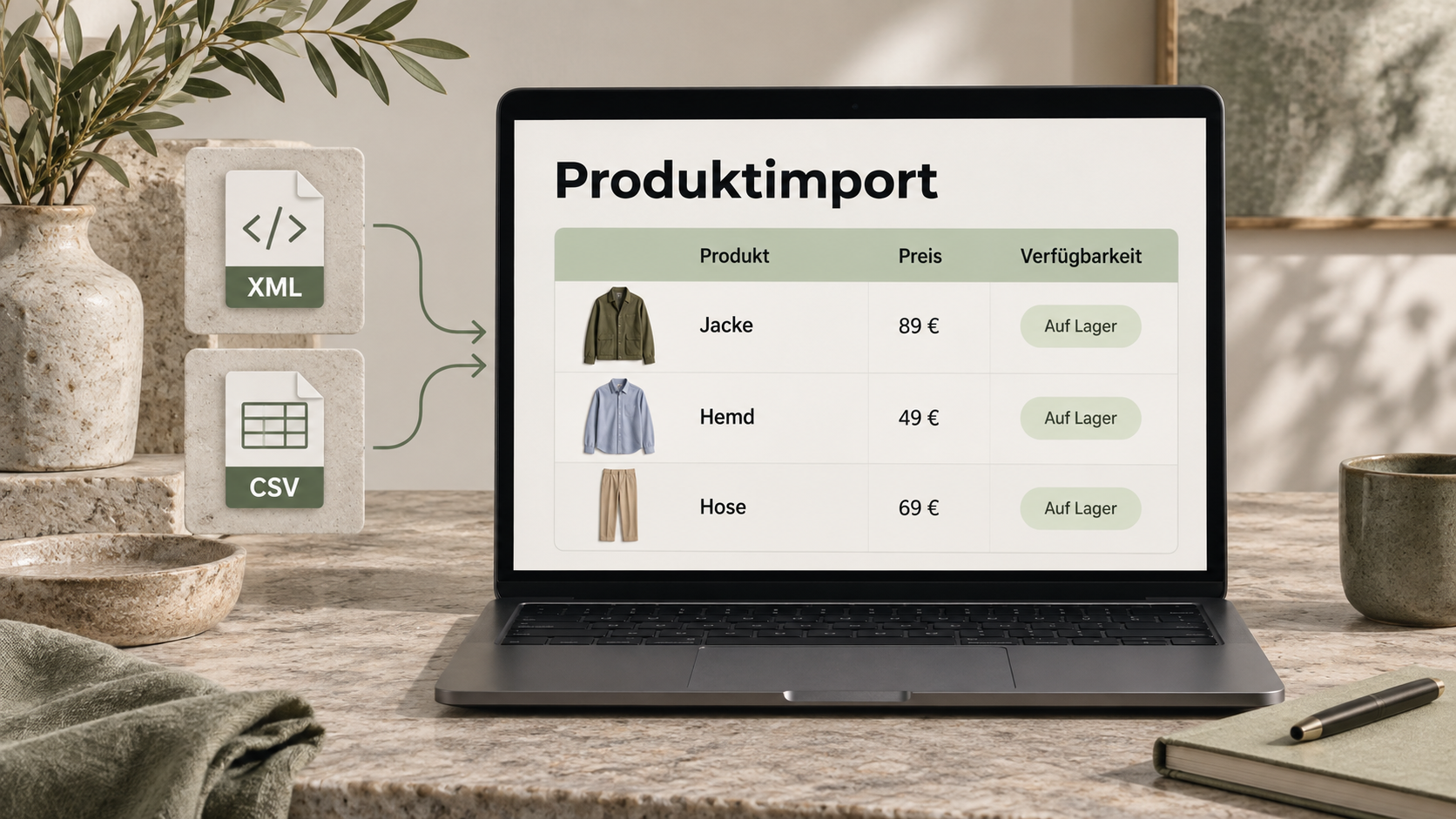 Produktdaten werden zur kreativen Grundlage. Illustrative Funktionsdarstellung mit individuell gestaltetem Erscheinungsbild.