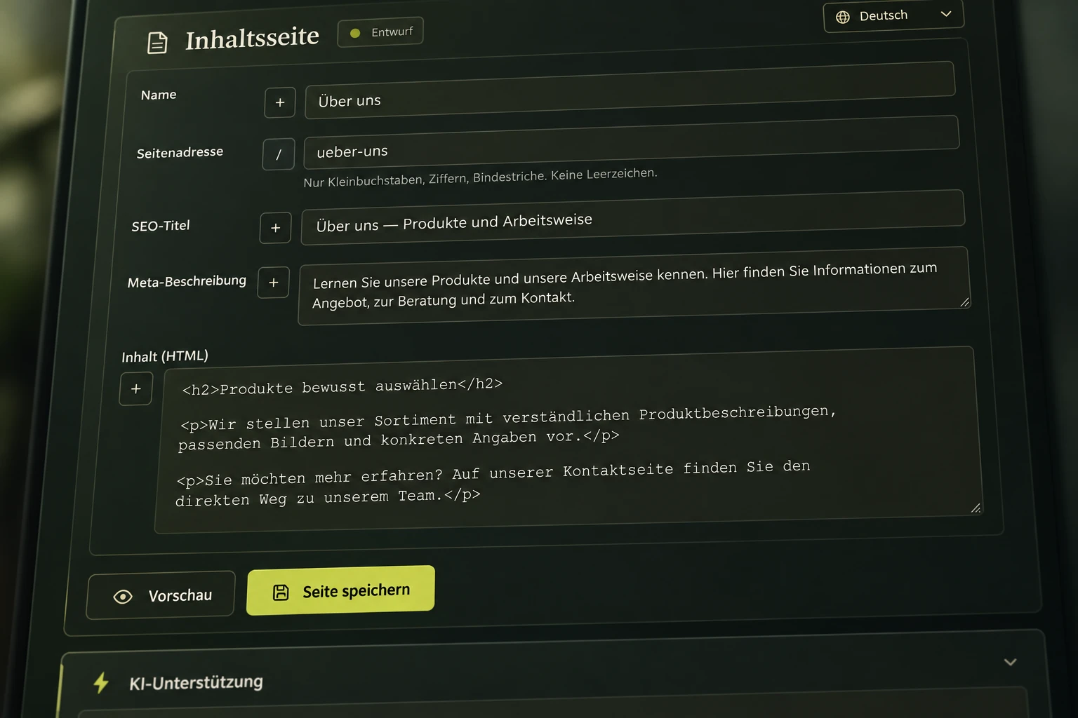 Bearbeitbare Felder. Klare Abläufe.