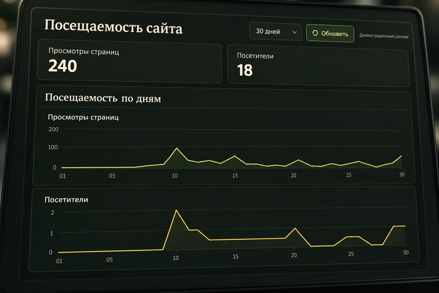 Просмотры, посетители и страницы.