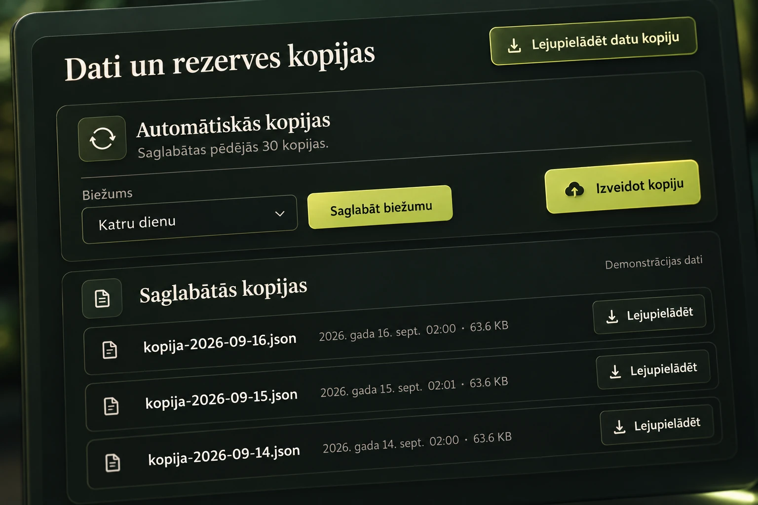 Piekļuves un datu kopijas.