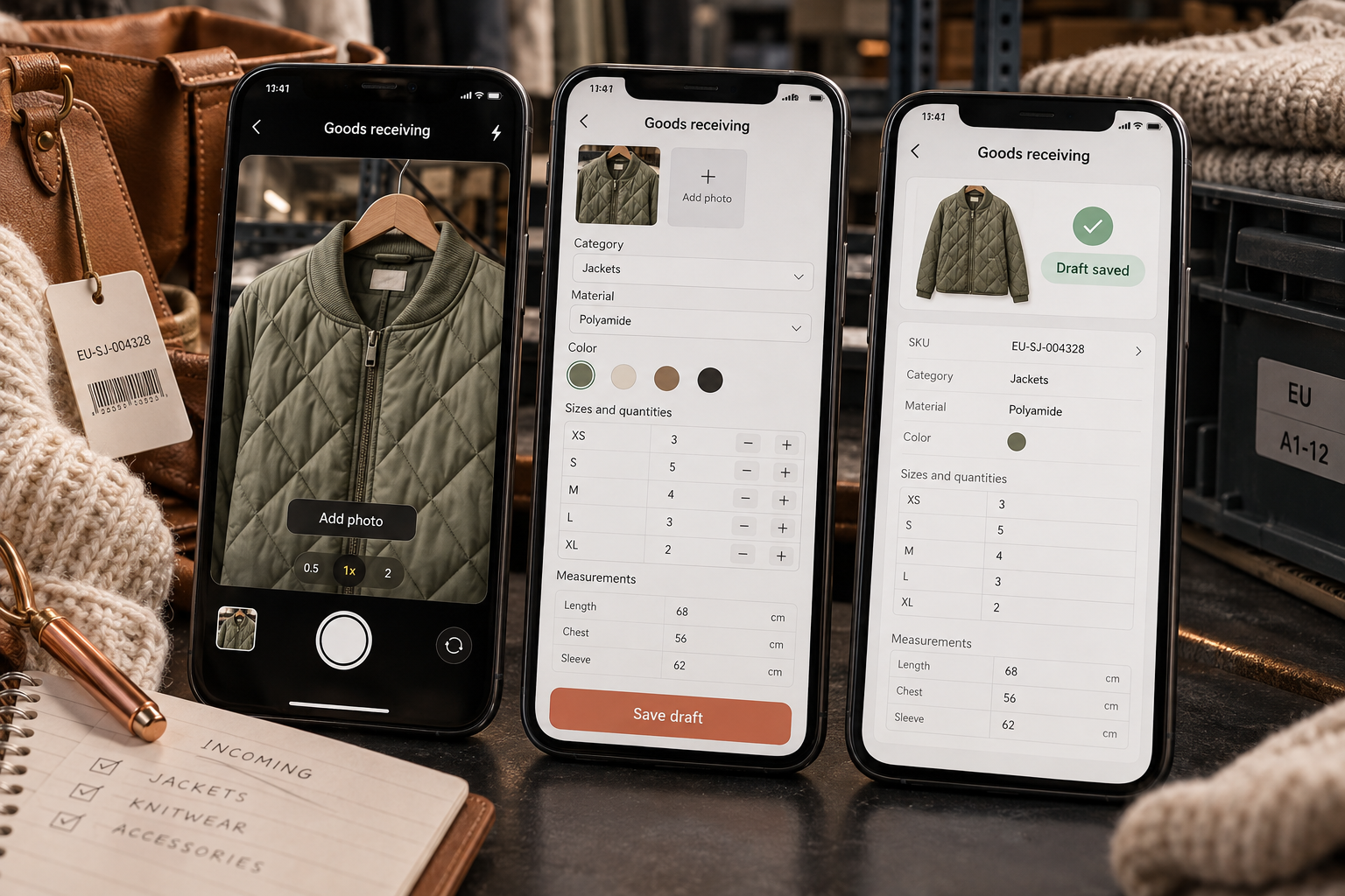 Mobile receiving and product draft creation
