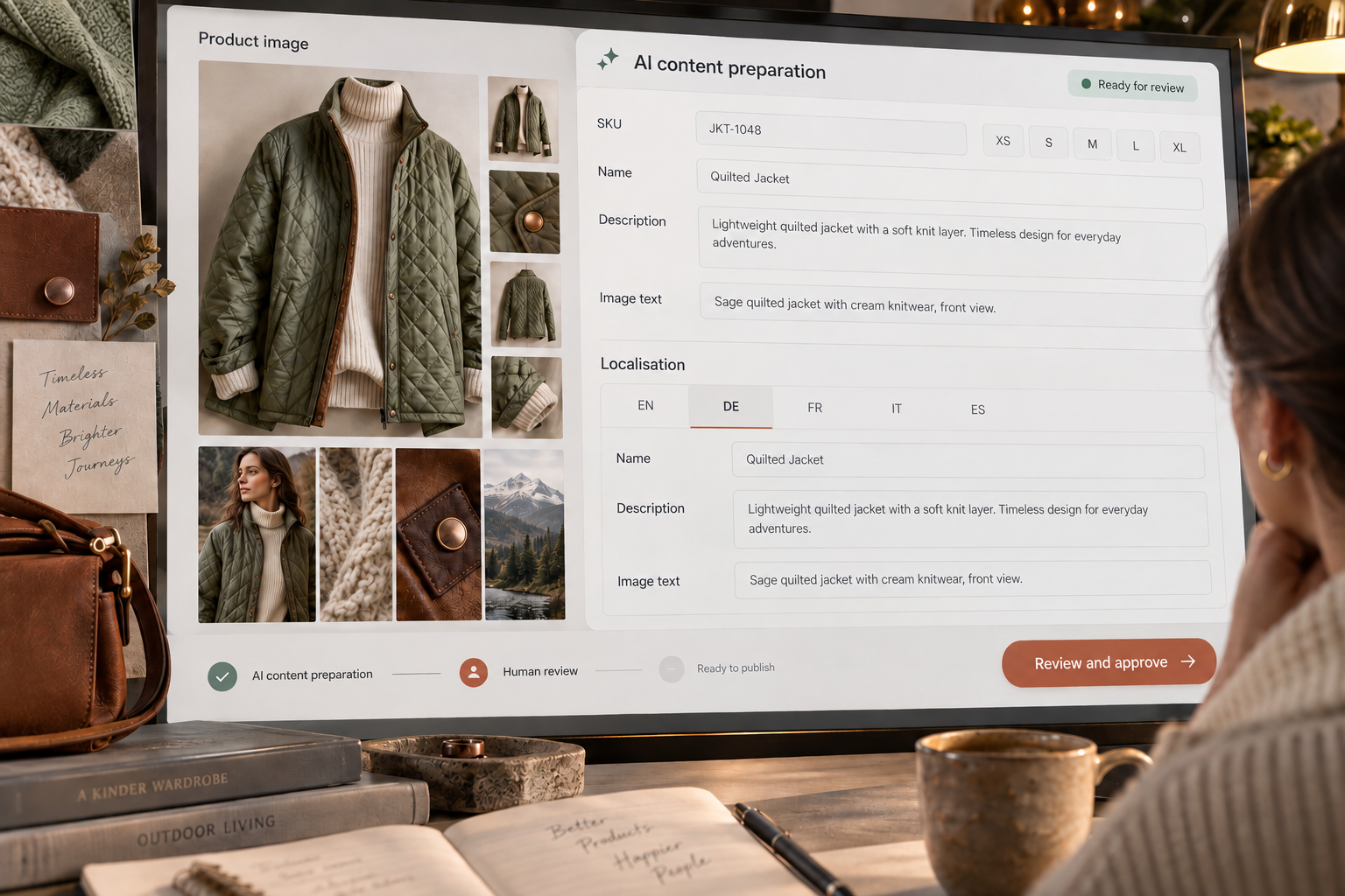 AI transforms a product image into reviewable content and translations