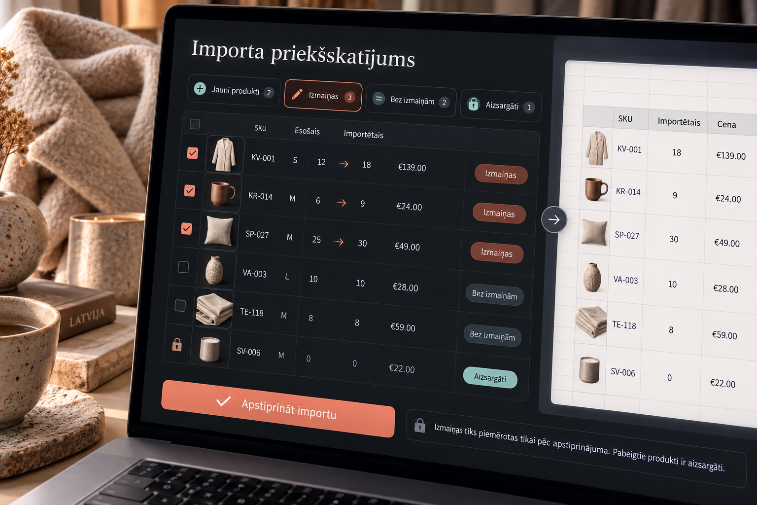 Drošs izklājlapas importa priekšskatījums