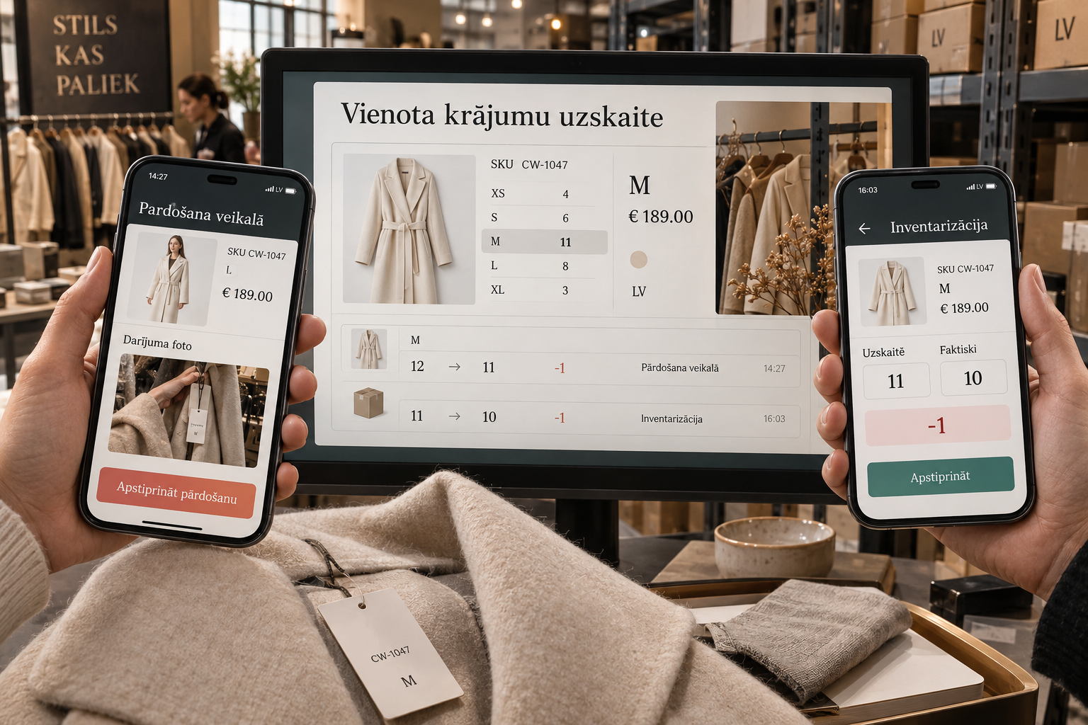 Vienots atlikums interneta veikalam, fiziskajai pārdošanai un inventarizācijai